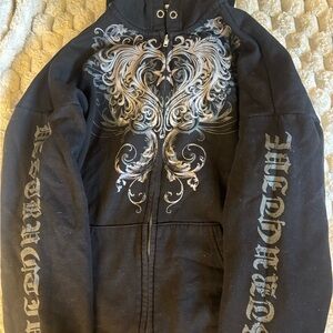 Black grunge Hoodie with Intricate White Design
